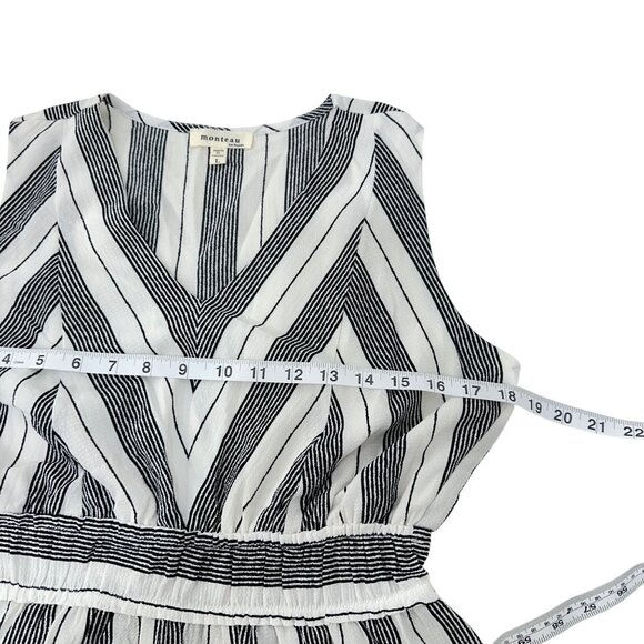 Monteau Womens Striped Sleeveless Peplum Top Size Large  Black & White Pullover - Picture 6 of 10